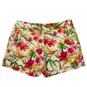 J. Crew Floral Print White Shorts with Pink, Green & Yellow